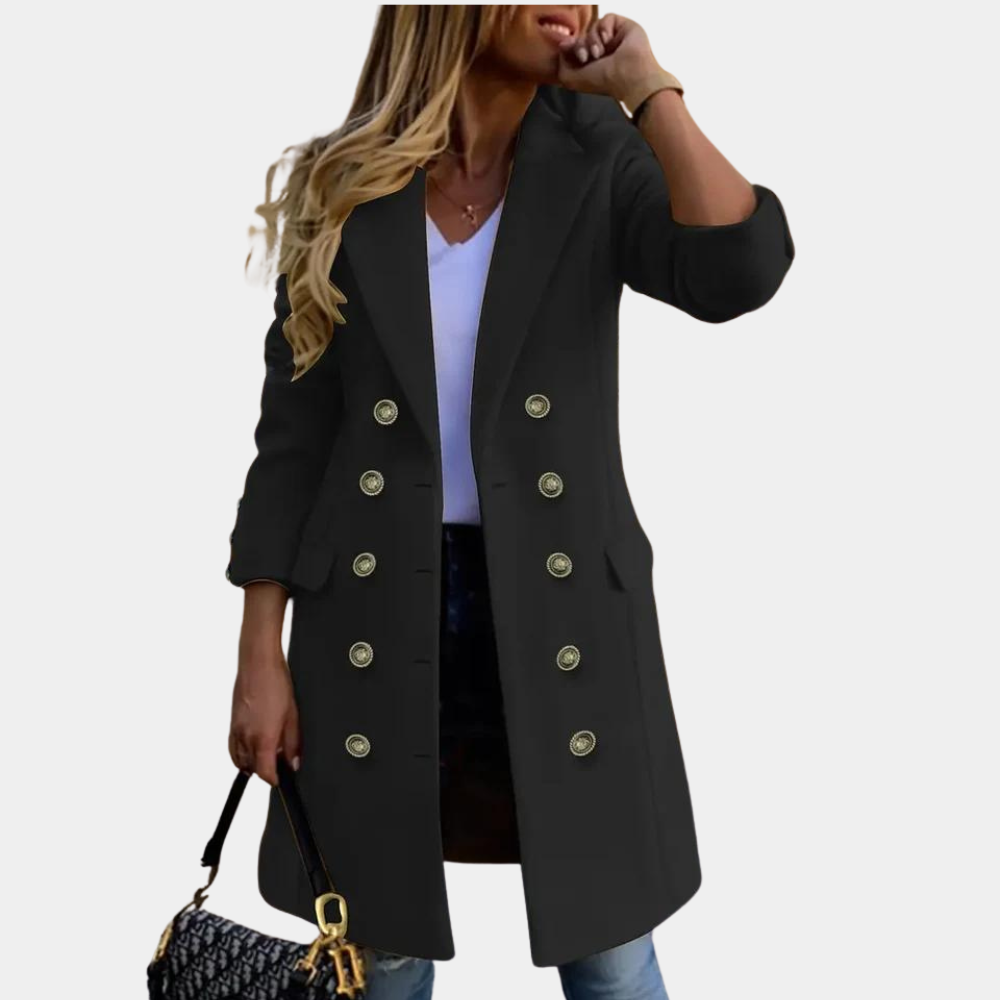 Damen Doppelreiher-Mantel aus luxuriösem Material für einen eleganten und komfortablen Look – Kathy