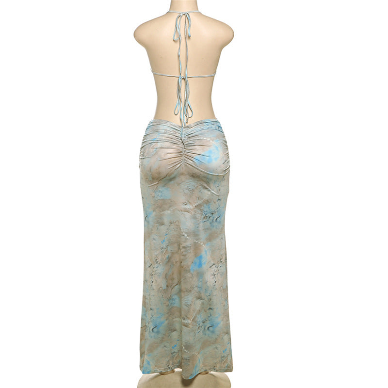 Frühlingshaftes Damen-Sexy-Kleid – Rückenfrei, figurbetont mit Halterneck und Perlendeko