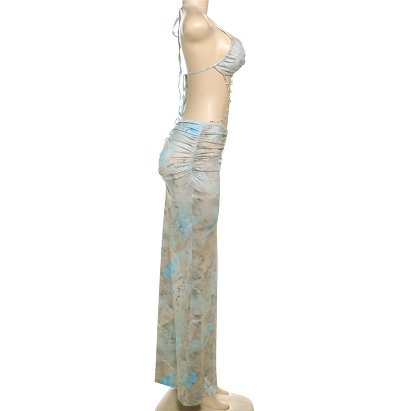 Frühlingshaftes Damen-Sexy-Kleid – Rückenfrei, figurbetont mit Halterneck und Perlendeko