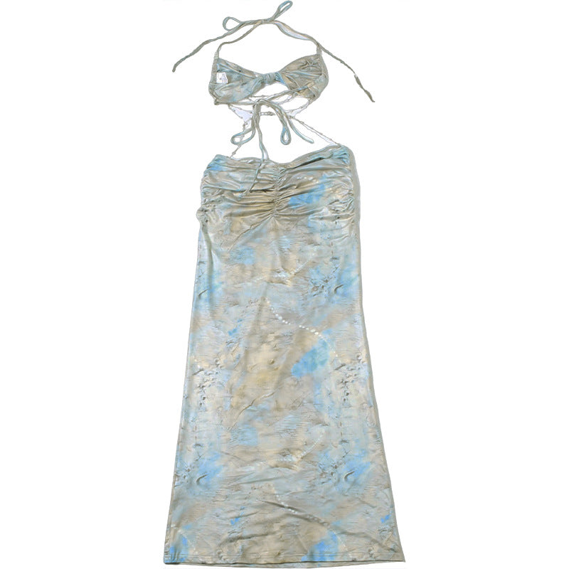 Frühlingshaftes Damen-Sexy-Kleid – Rückenfrei, figurbetont mit Halterneck und Perlendeko